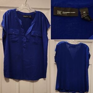 INC International Concepts Woman Blouse • V-Neck • Cap Sleeves • Pockets • 0X